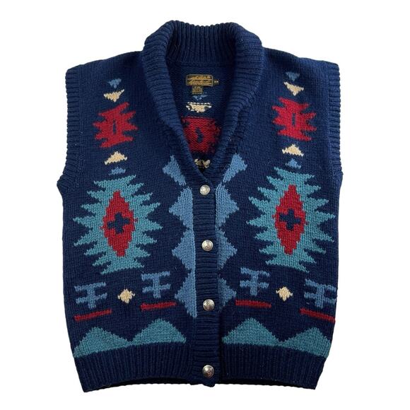 Vtg Eddie Bauer Sz M Navajo Native American Sweater Vest Buffalo Nickel Wool - Picture 1 of 9